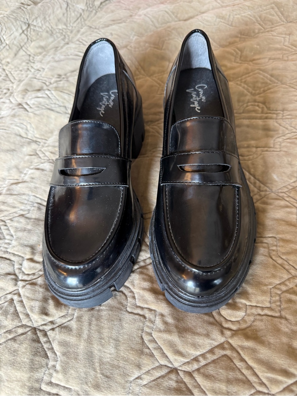 Crown Vintage Black Patent Penny Loafers